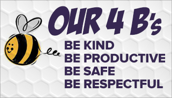 Our 4 B's. Be Kind, Be Productive, Be Safe, Be Respectful